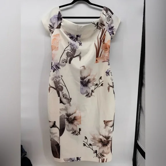 Ted Baker Sadie White Floral Off Shoulder Midi Pencil Dress - Picture 3 of 8